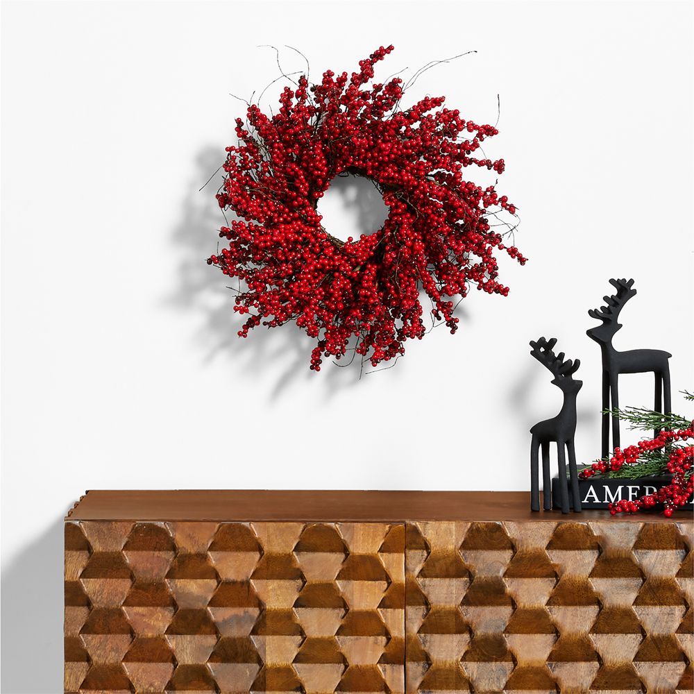 Faux Red Mini Berry Wreath 14"