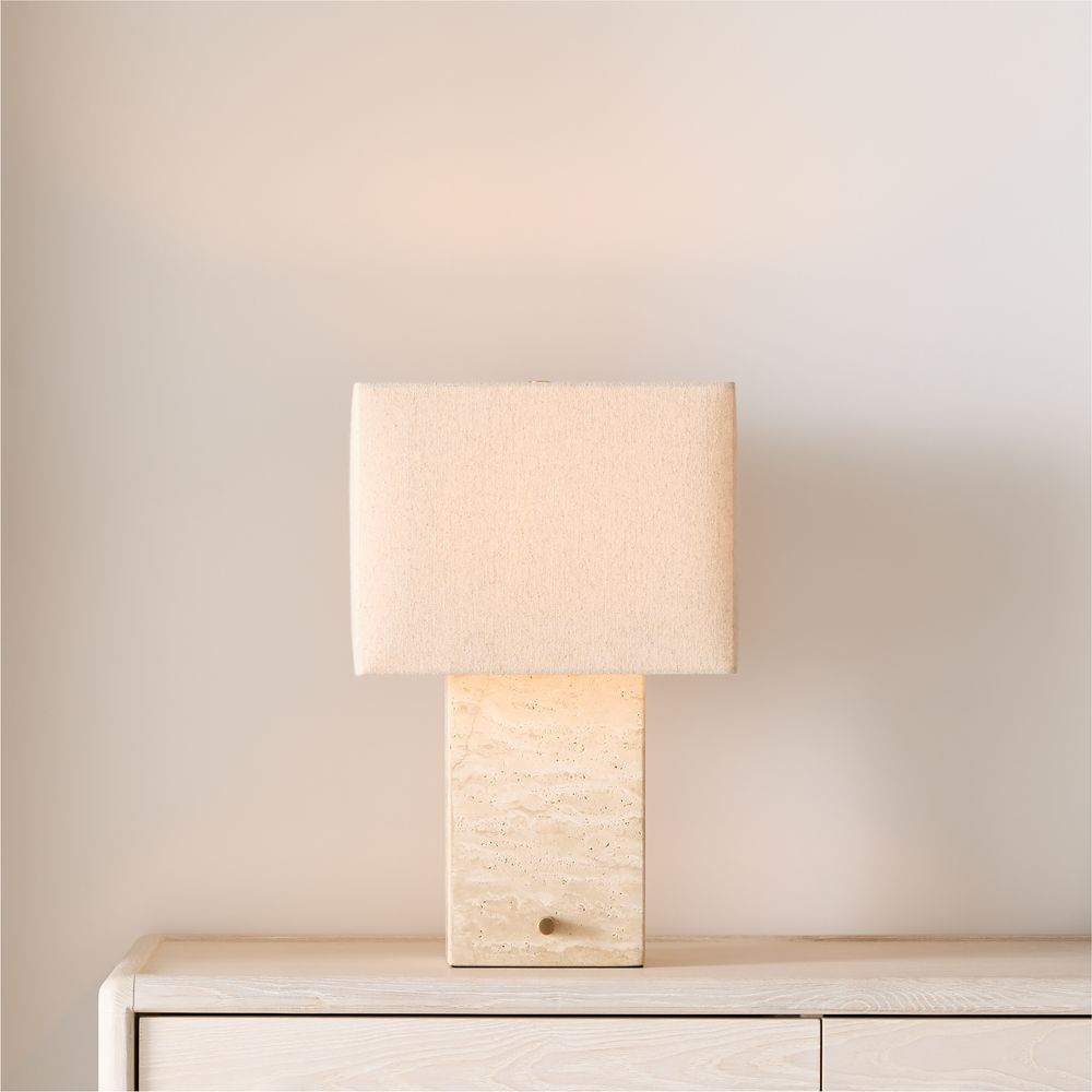 Cadre Travertine Table Lamp with Fabric Shade 20.5"