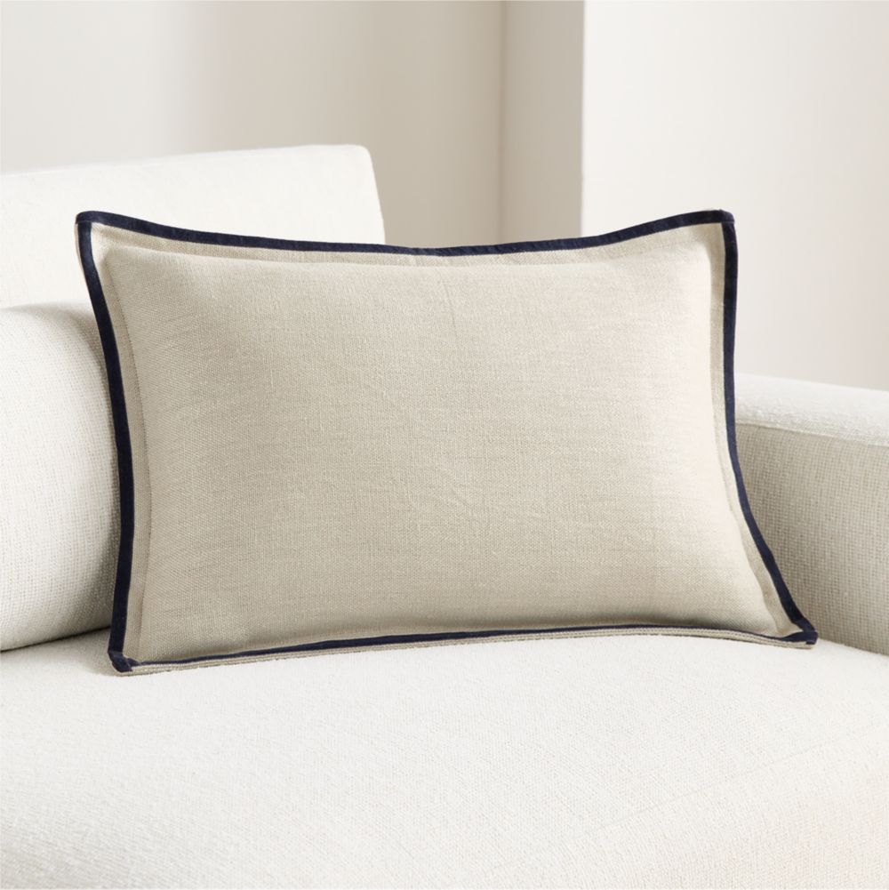 Linen with Velvet Trim 22"x15" Deep Indigo Throw Pillow