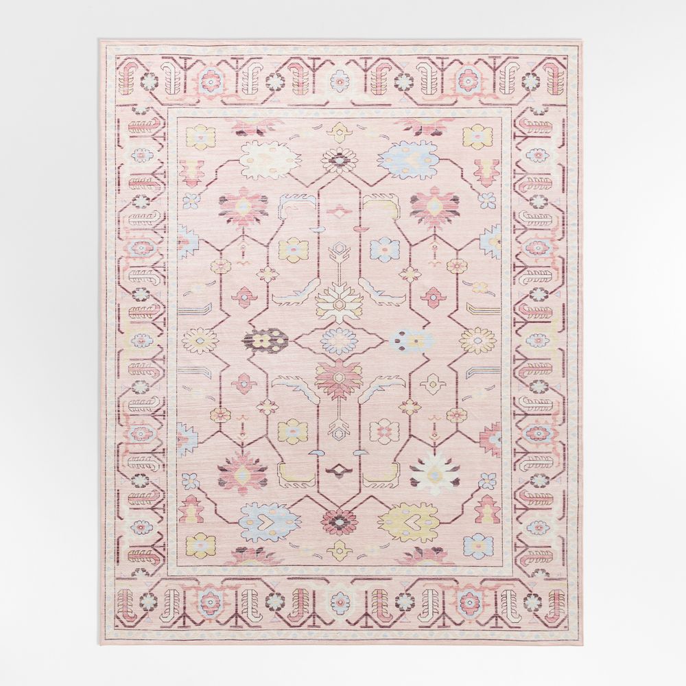 Emery Pink Floral Washable Kids Area Rug
