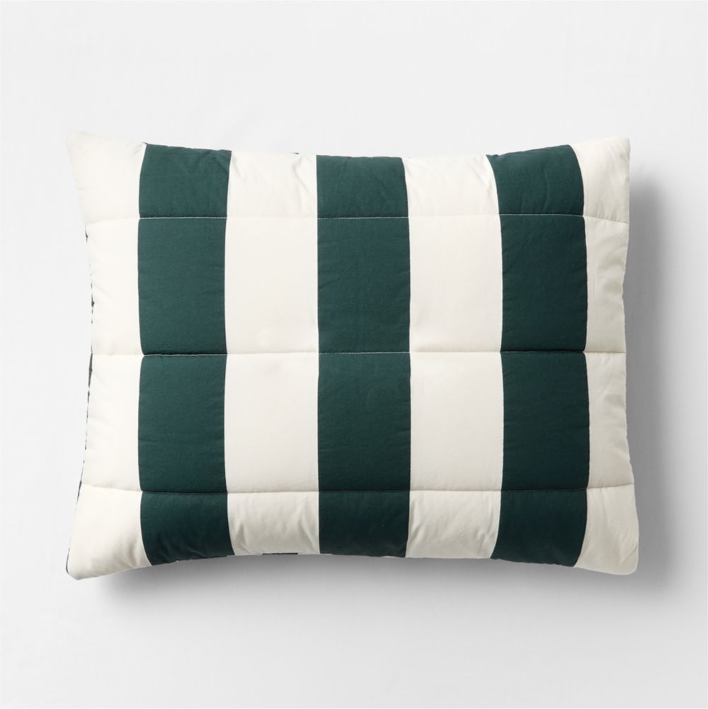 Match Point Deep Jade Stripe Reversible Organic Cotton Kids Pillow Sham by Venus Williams