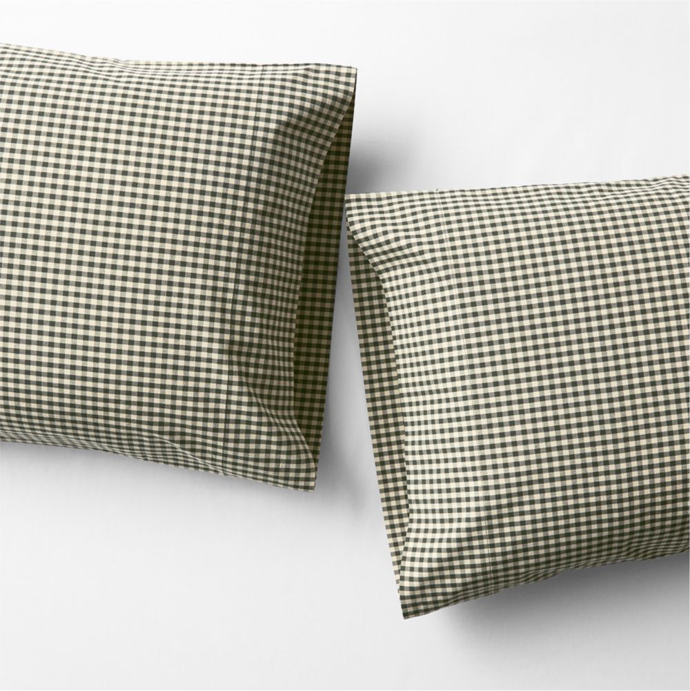 Favorite Washed Organic Cotton Ficus Green Gingham Pillowcases, Set of 2