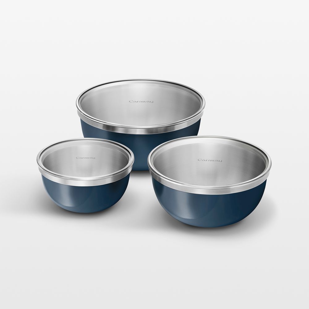 Caraway 6-Piece Stainless Steel Navy Mixing Bowl Set With Glass Lids