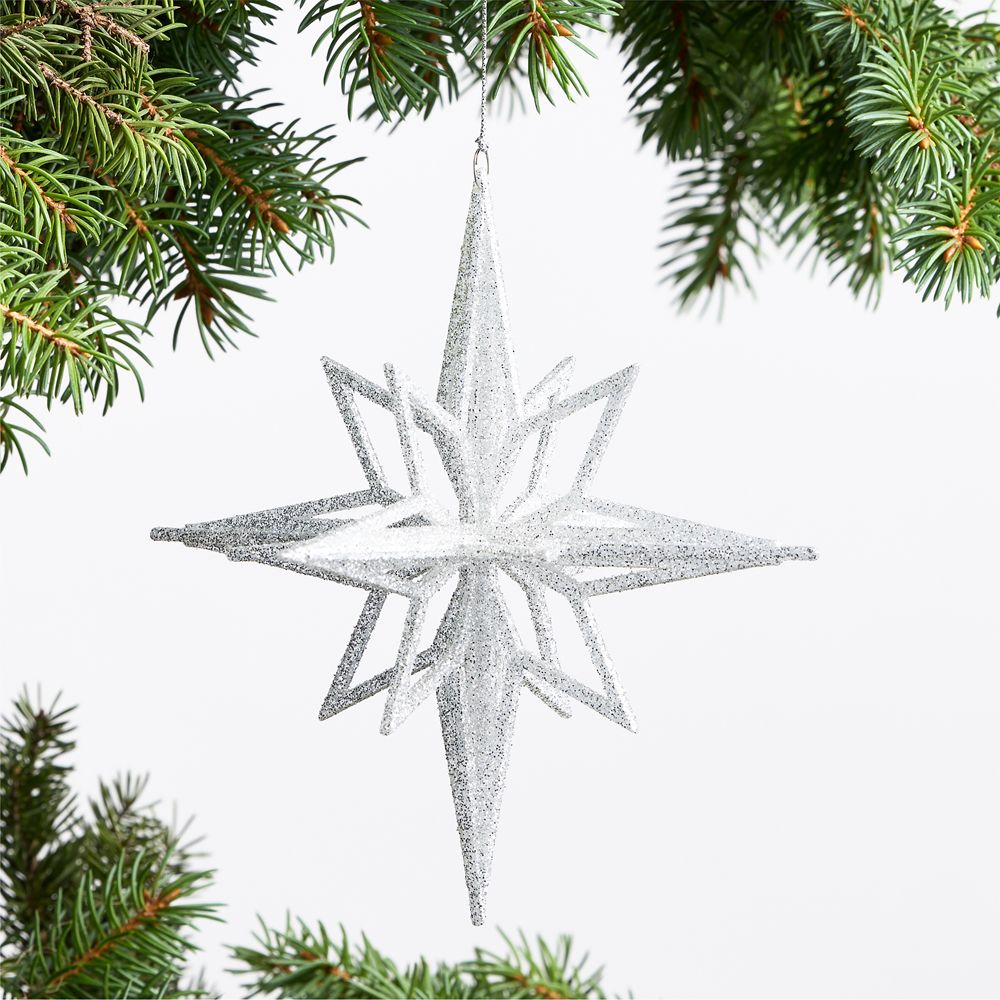 Radiant Glitter Silver Star Christmas Tree Ornament