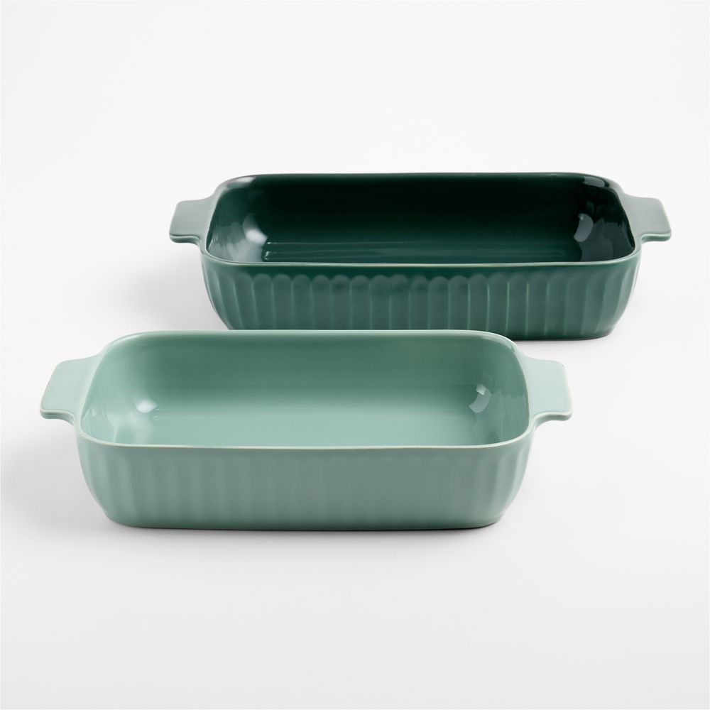 Tonal Green 2-Piece Fluted Ceramic Baking Dish Set