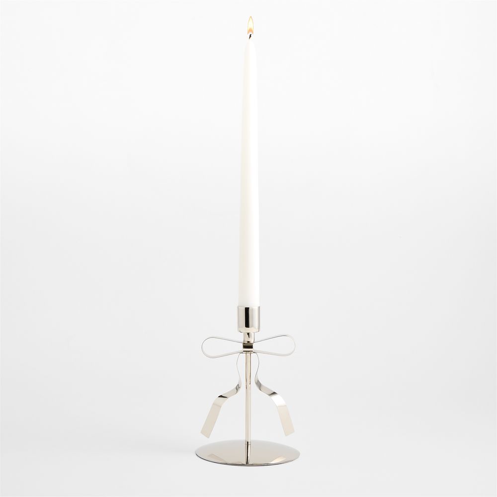Silver Bow Taper Candle Holder
