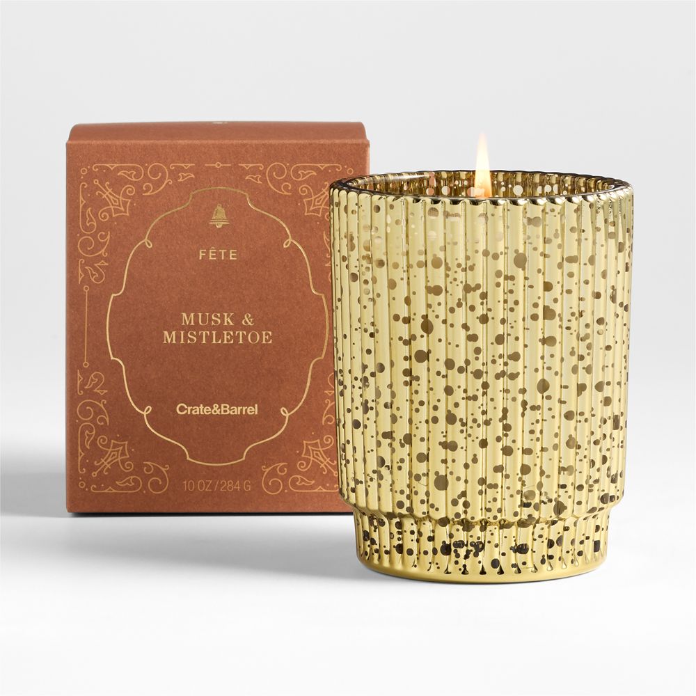 Fete Gold Musk and Miseltoe Holiday Scented Candles and Diffuser