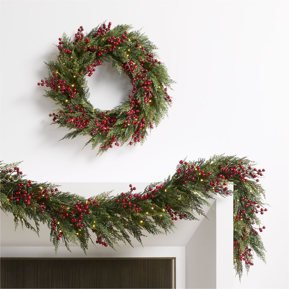 Faux Pre-Lit Hemlock & Berry Wreath & Garland Set