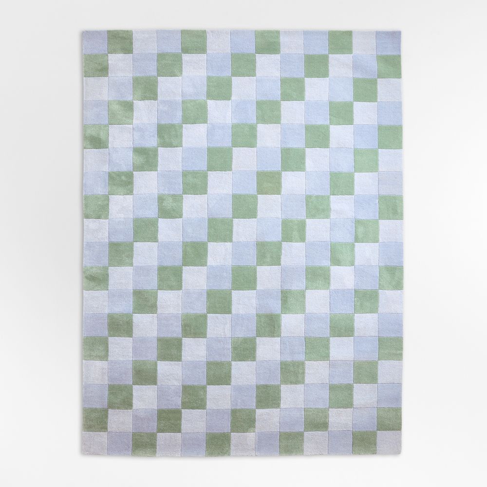 Kian Checker Pale Blue Performance Kids Area Rug