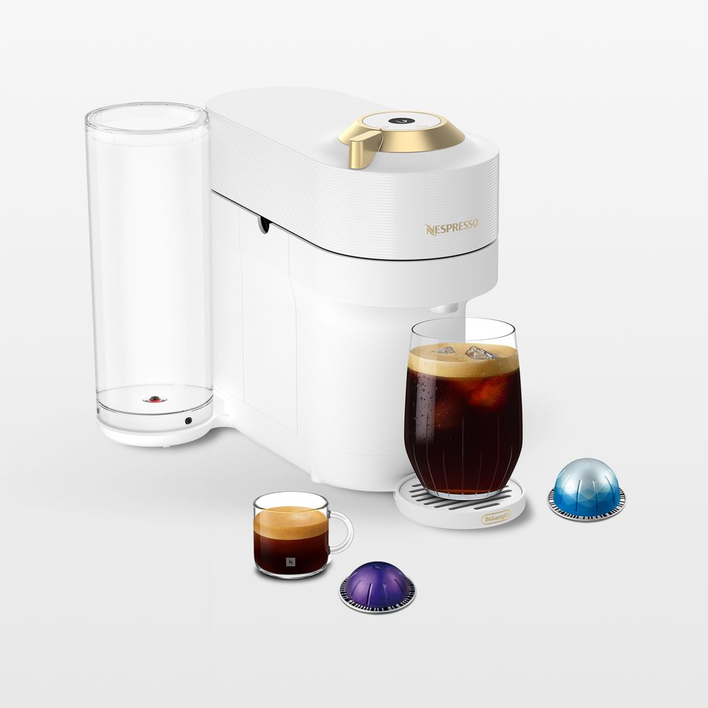 Nespresso by De'Longhi Vertuo Pop+ Deluxe White and Gold Coffee and Espresso Machine