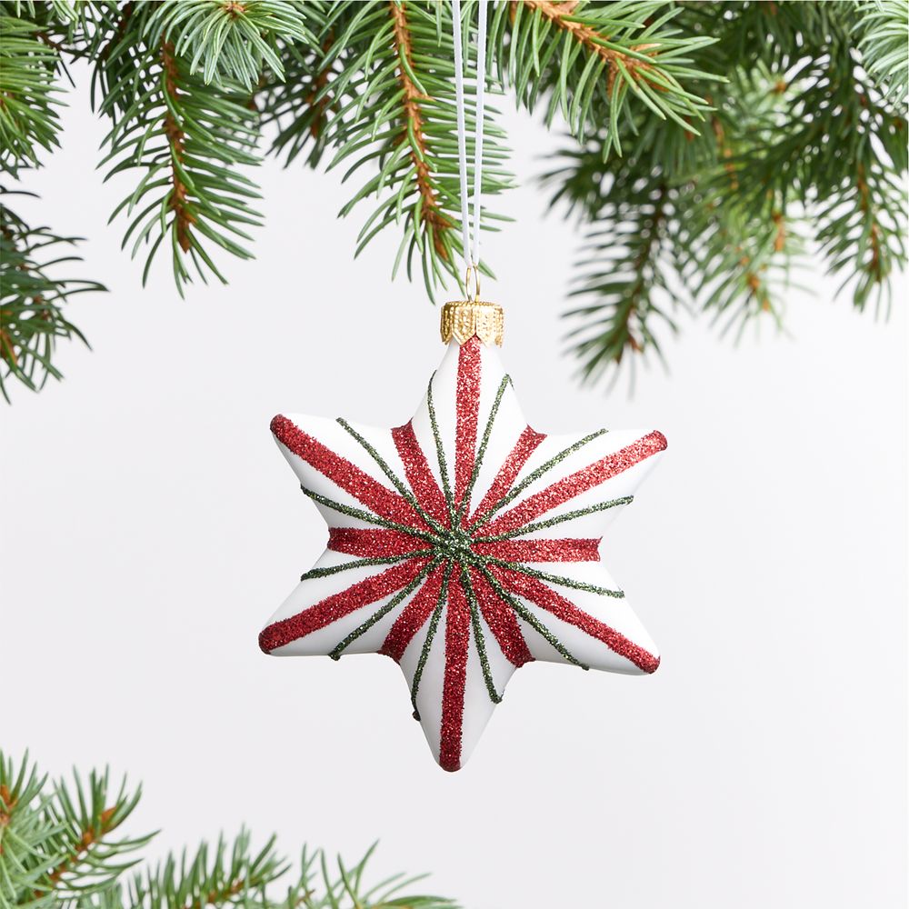 European White Star with Stripes Christmas Tree Ornament