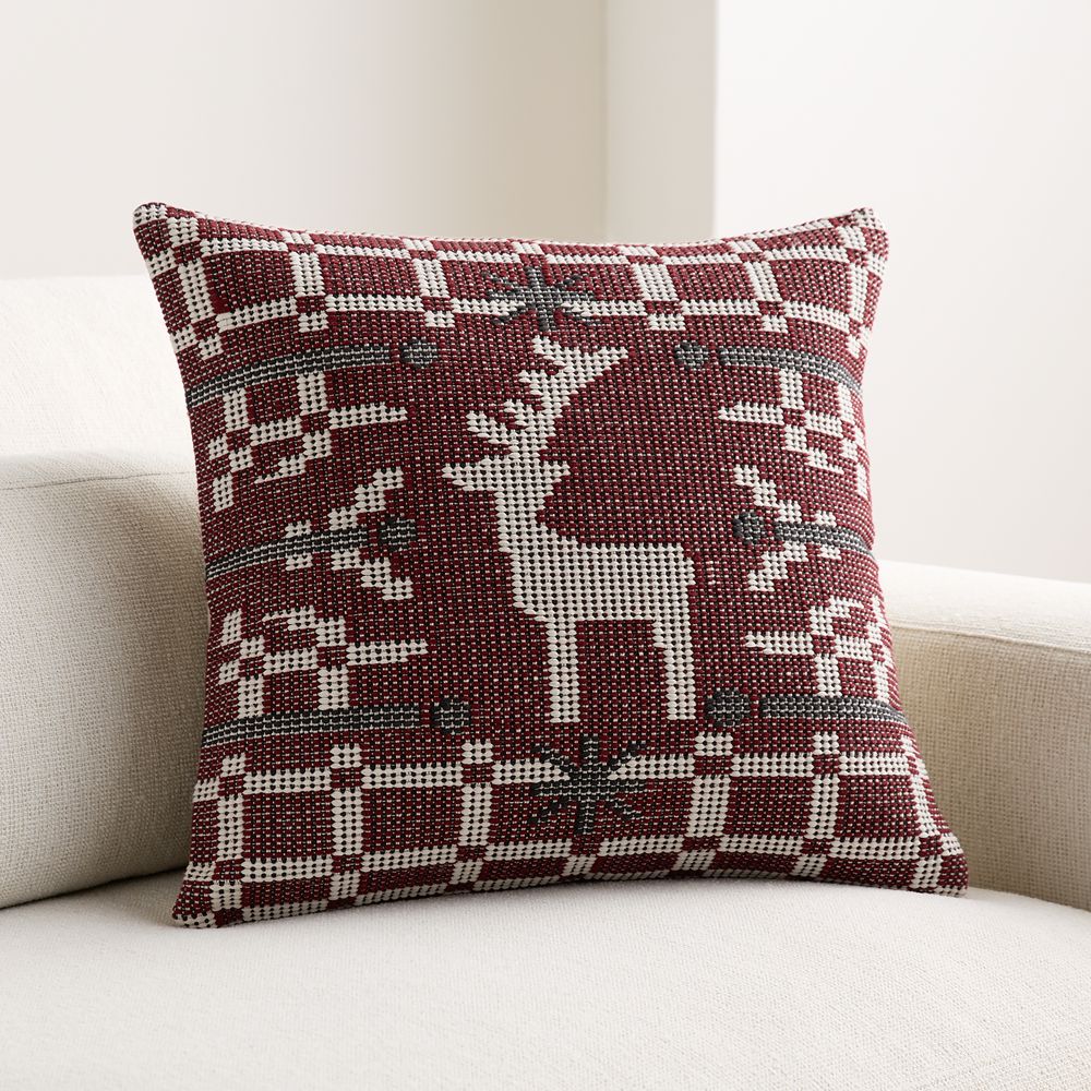 Woven Reindeer 20"x20" Garnet Red Throw Pillow
