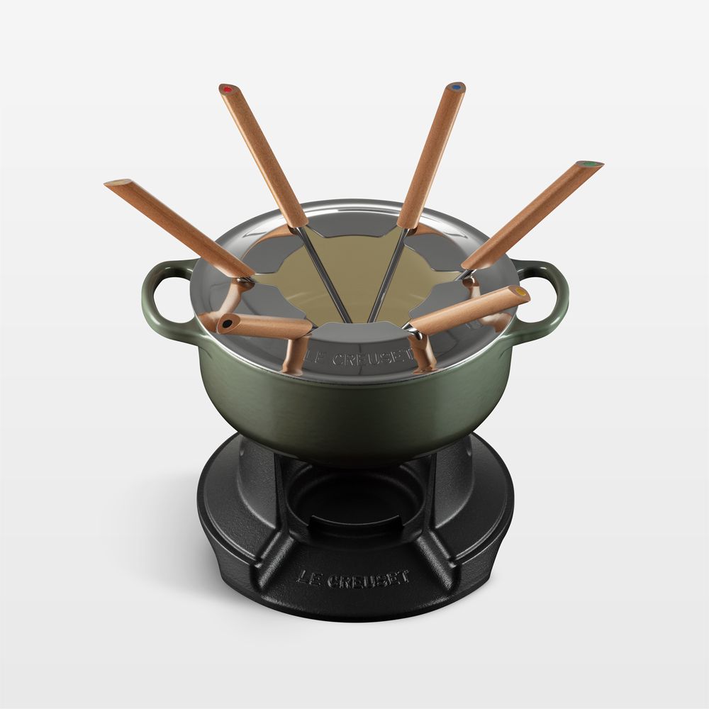 Le Creuset Signature 2.5-Qt. Thyme Enameled Cast Fondue Set