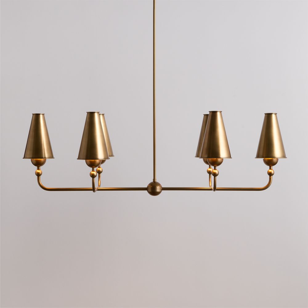 Everton Brass Linear Chandelier Light with Real Brass Shades