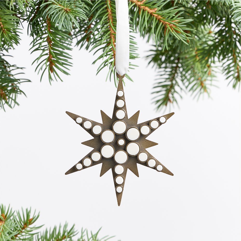 Faux Pearl and Brass Metal Star Christmas Tree Ornament