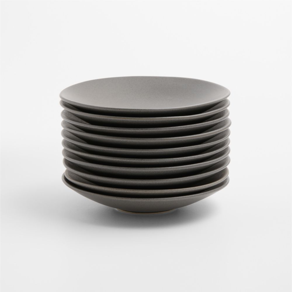 Craft Charcoal Round Stoneware Appetizer Plates, Set of 10