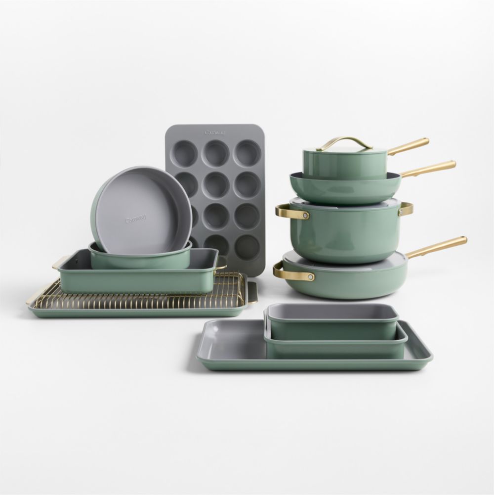Caraway Coastline Ceramic Nonstick Full Bakeware & Cookware Set with Champagne Hardware