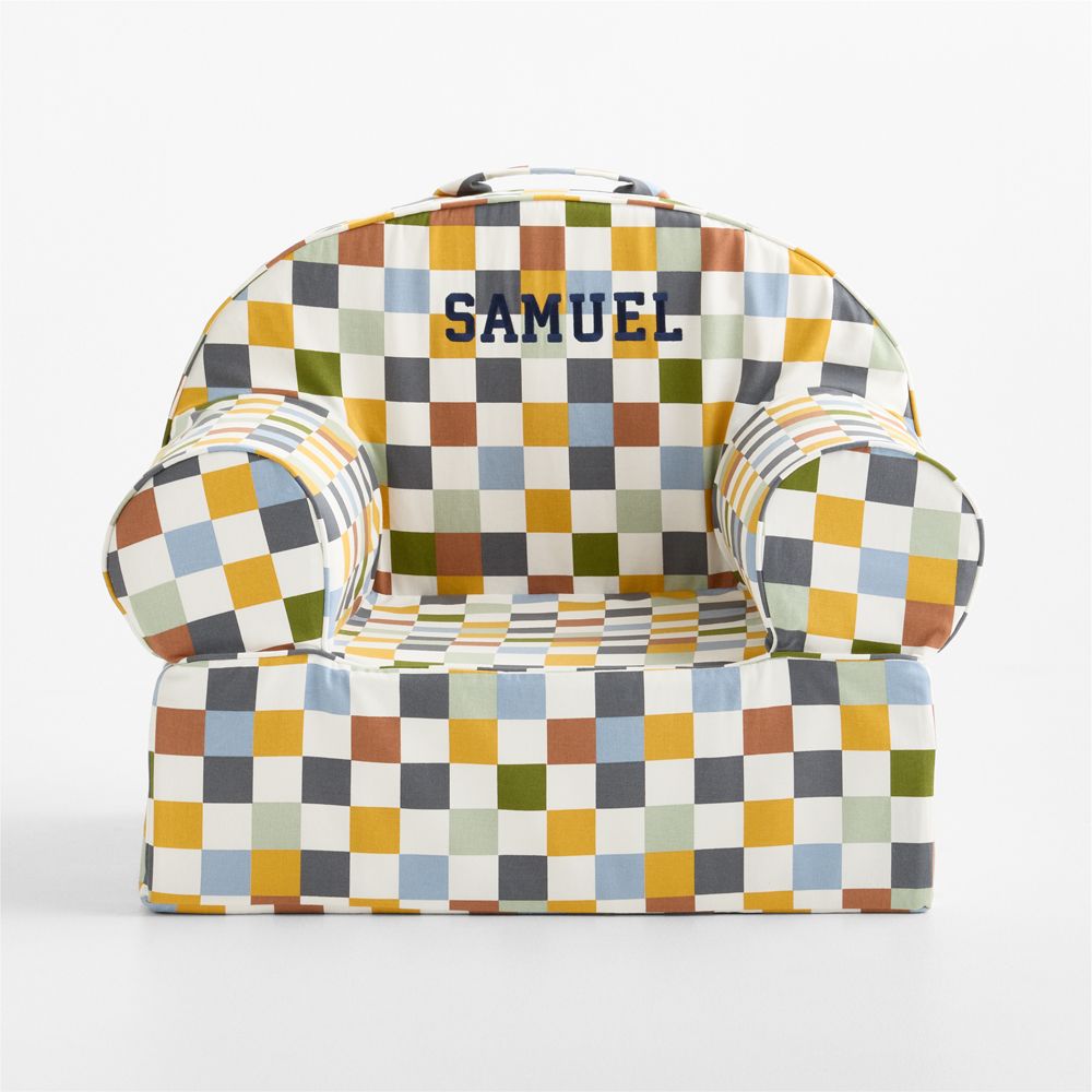 Large Riverstone Checkered Organic Cotton Kids Lounge Nod Chair