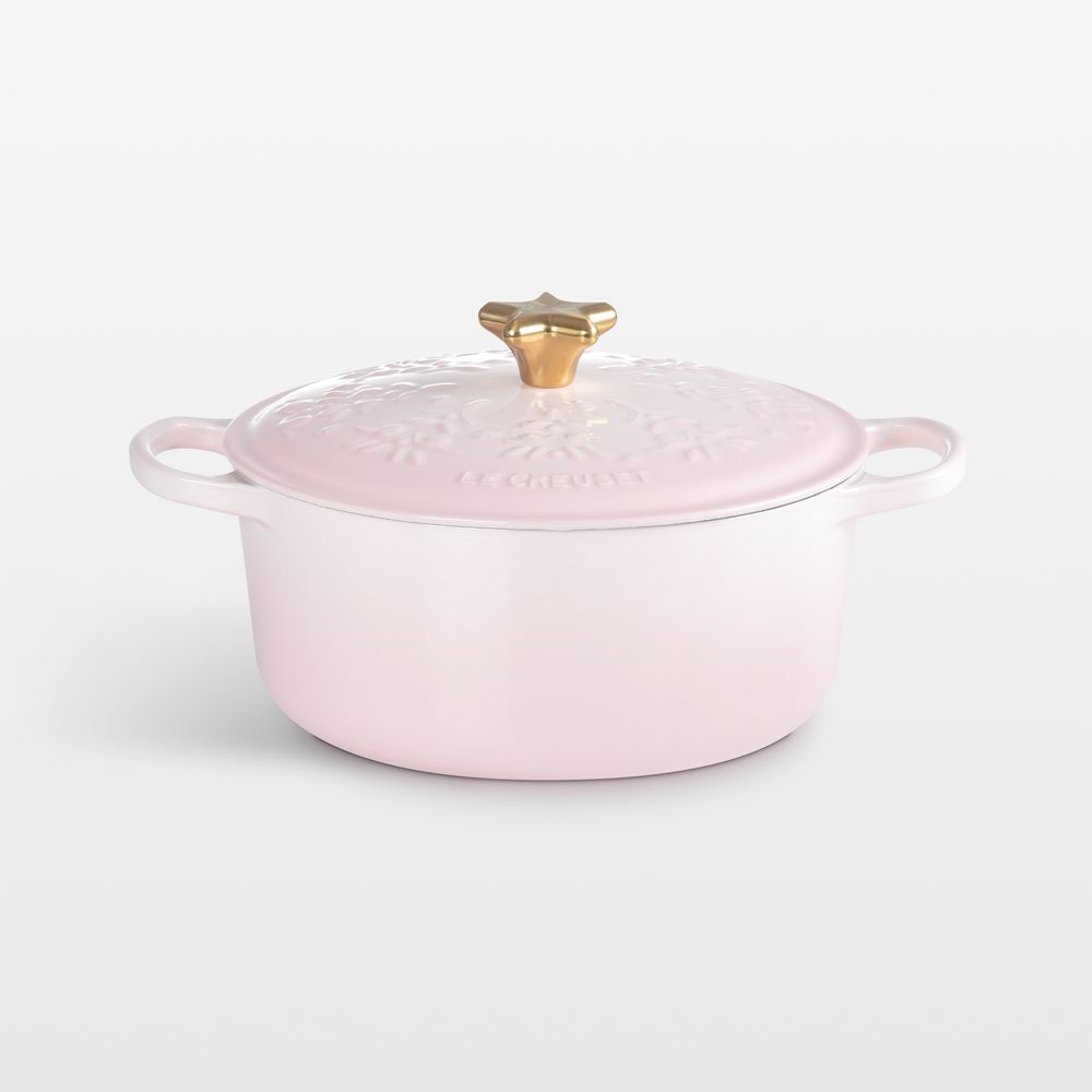 Le Creuset Signature 4.5-Qt. Shell Pink Tree Embossed Enameled Cast Iron Dutch Oven