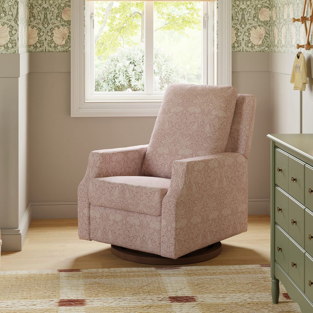 Morris & Co x Namesake Crewe Dusty Rose Floral Swivel Glider Manual Nursery Chair