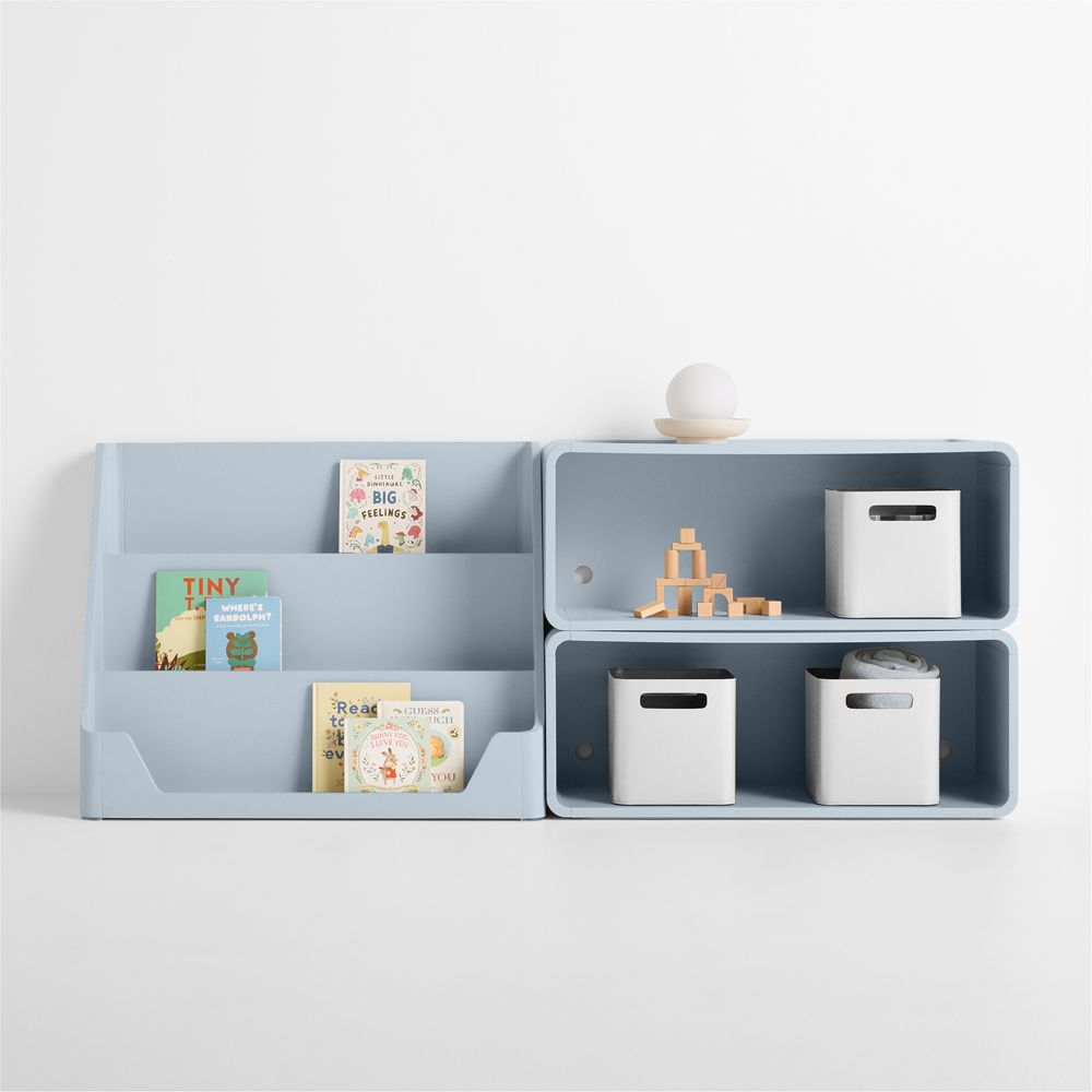 Scout Set of 2 Mist Blue Wood Kids Stackable Bookshelves with Low Bookcase