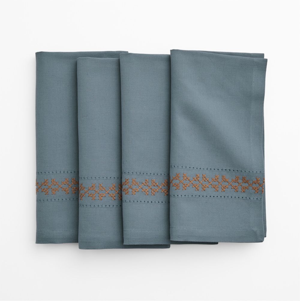 Blue Cross Stitch Napkin, Set of 4