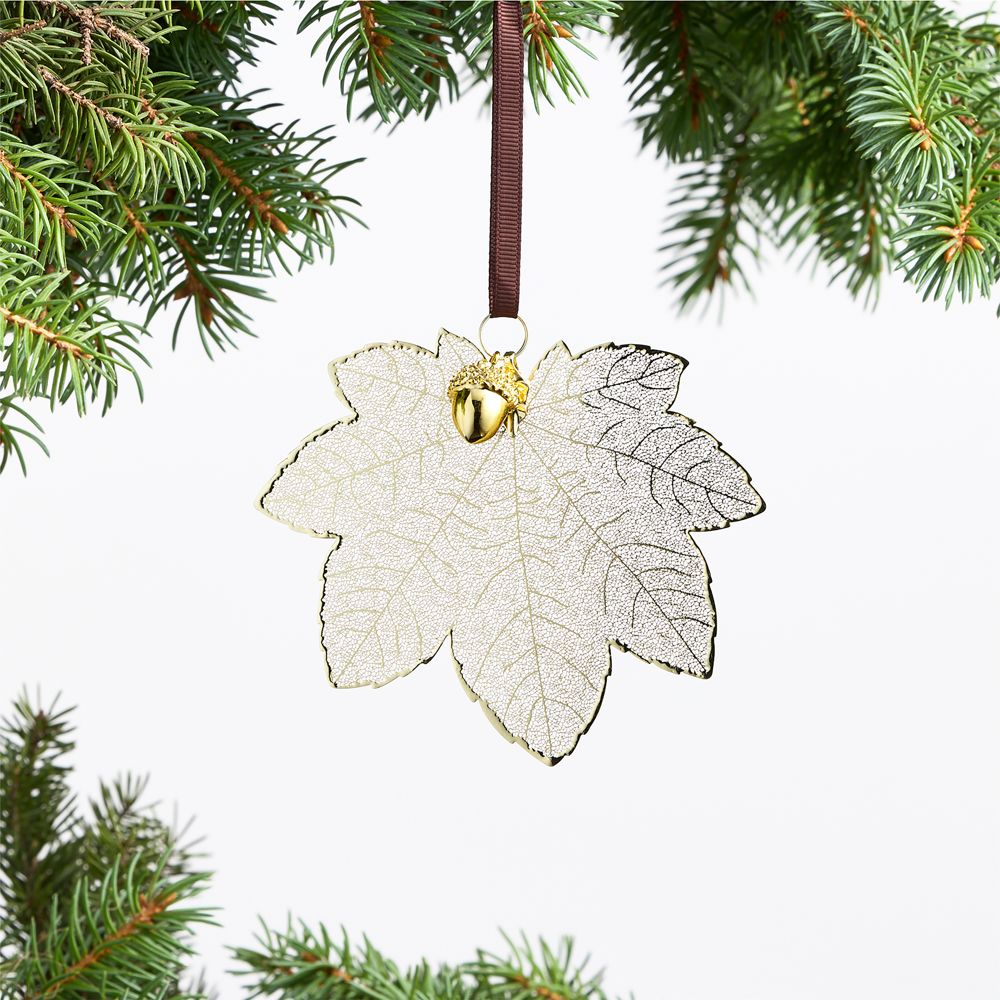 Gold Maple Leaf with Accorn Christmas Tree Ornament