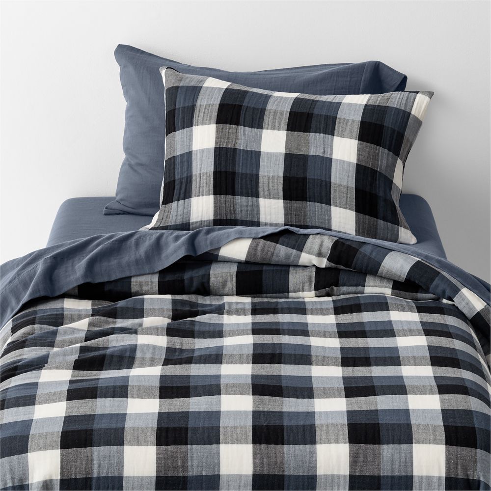 Supersoft Gingham Coy Blue 100% Organic Cotton Gauze Kids Duvet