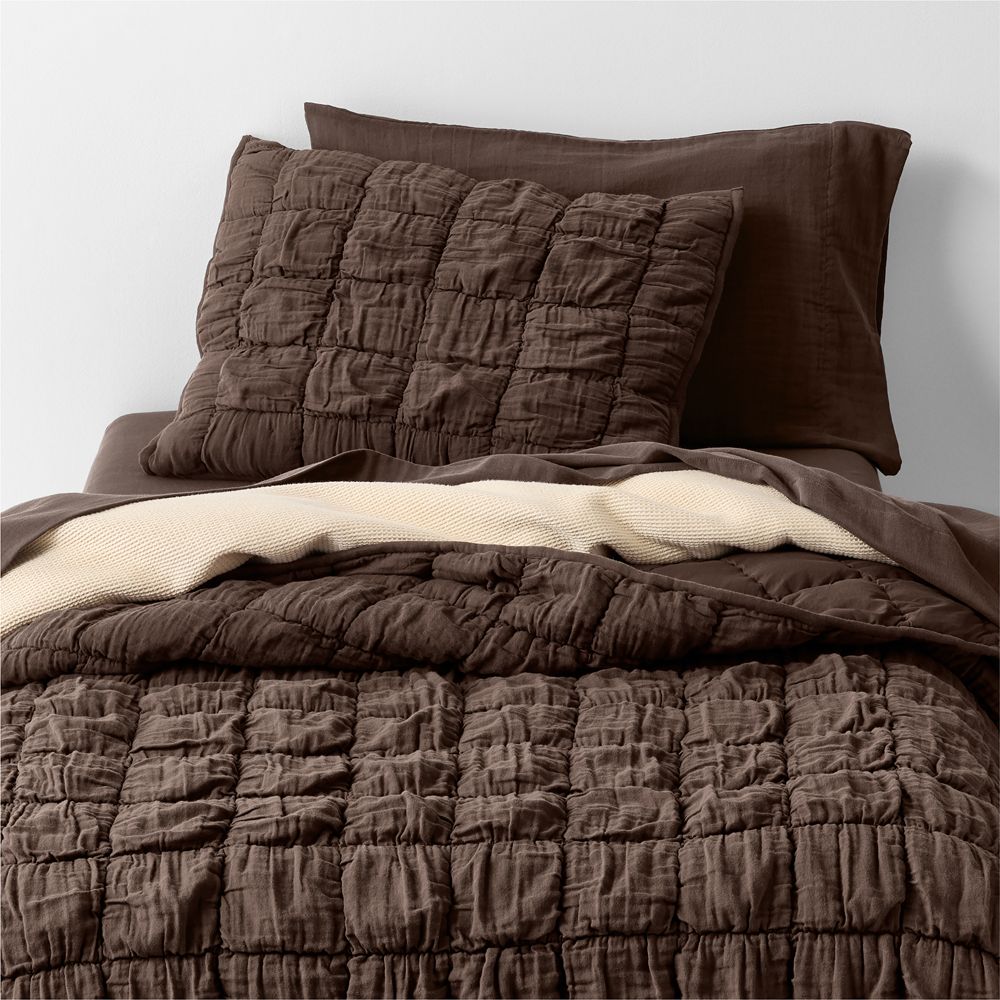 Supersoft Soft Marshmallow Puffy Cacao Brown 100% Organic Cotton Gauze Kids Quilt