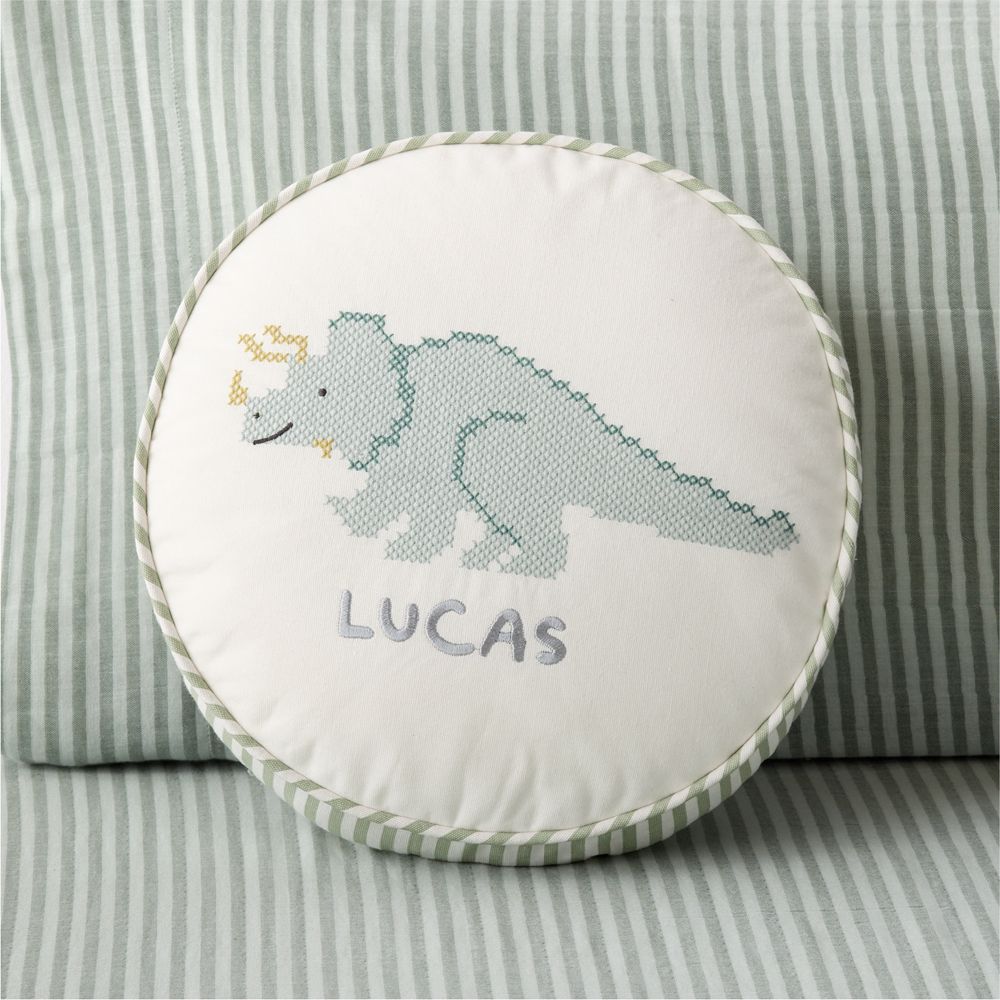 Cross Stitch Embroidered Dinosaur Kids Throw Pillow