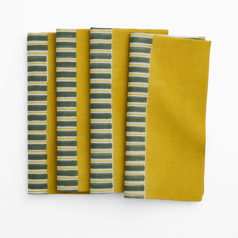 Block Print Stripe Linen Cotton Dinner Napkin, Set of 4