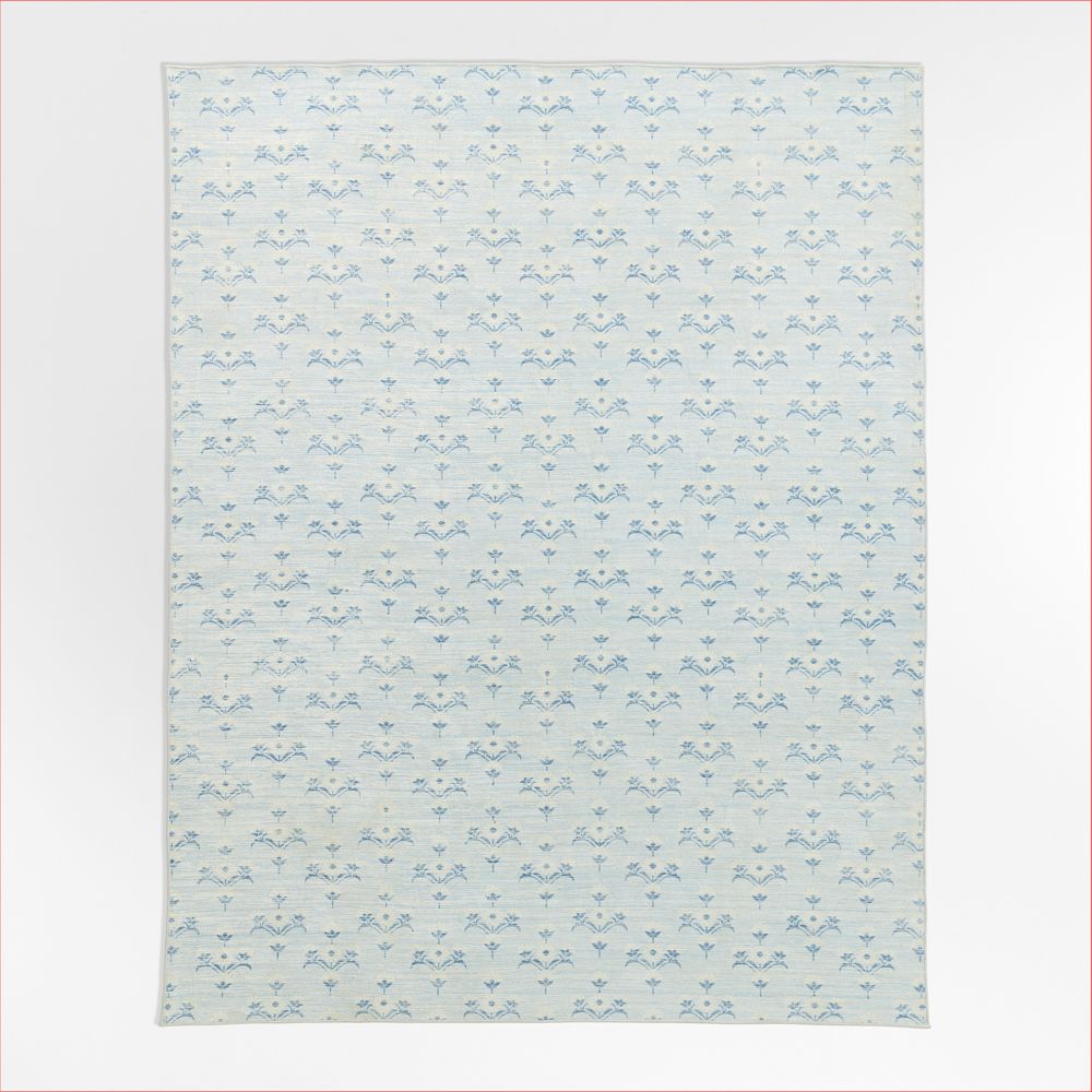 Alma Blue Floral Washable Kids Area Rug