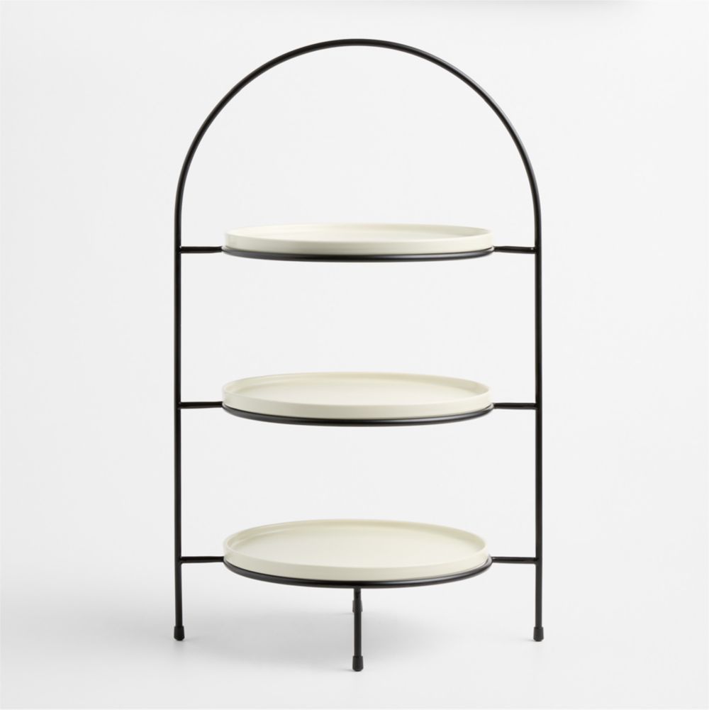 Bristol Ceramic 3-Tiered Server with Black Iron Stand
