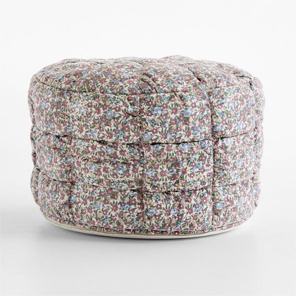 Isla Sunset Purple Floral Round Puffy Cotton Kids Pouf