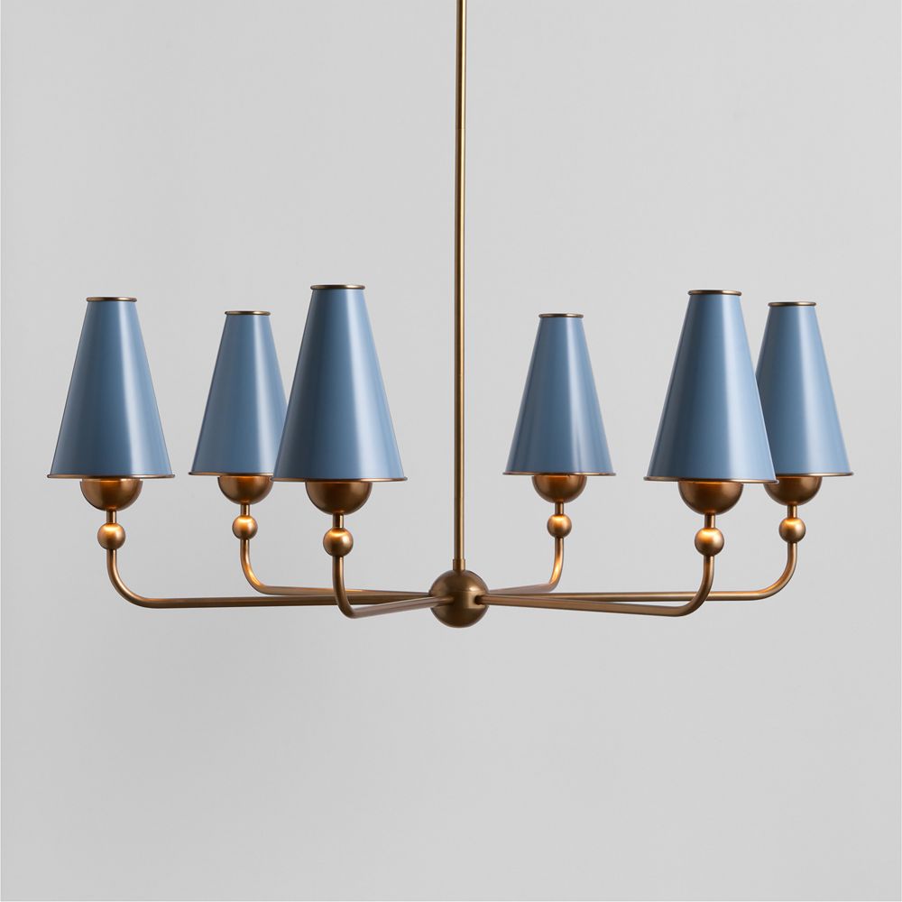 Everton Brass Round Chandelier Light with Light Blue Metal Shades