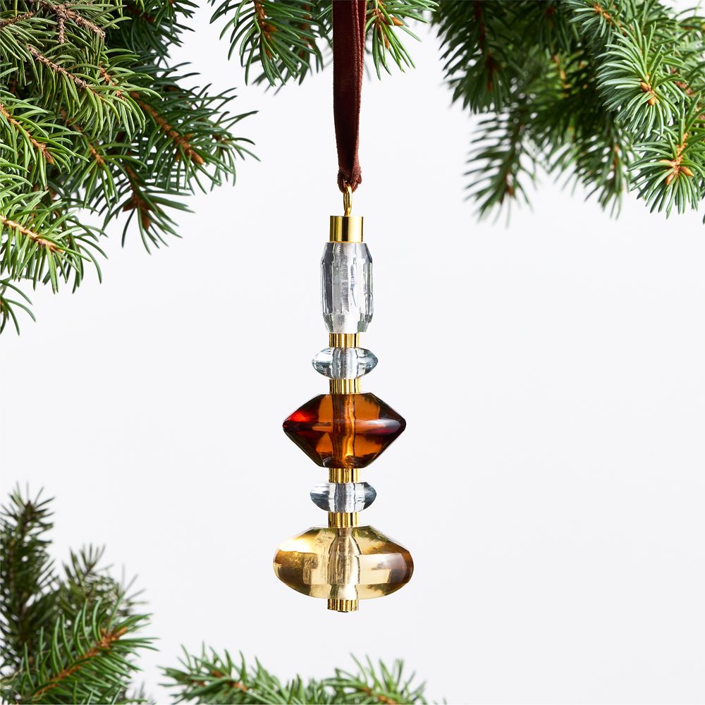 Amber, Gold and Clear Stacked Glass Tree 5.5" Christmas Tree Ornament