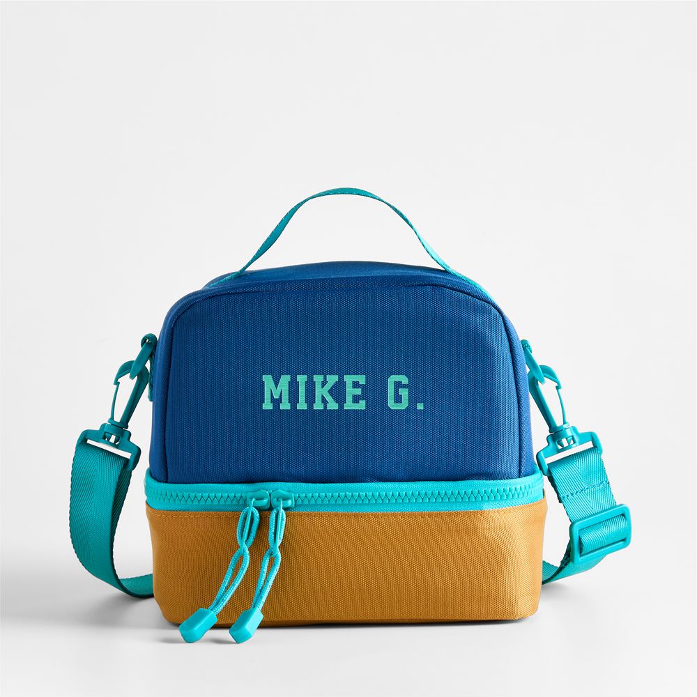 Navy Blue and Ocher Colorblock Dual Compartment Soft Insulated Kids Lunch Box