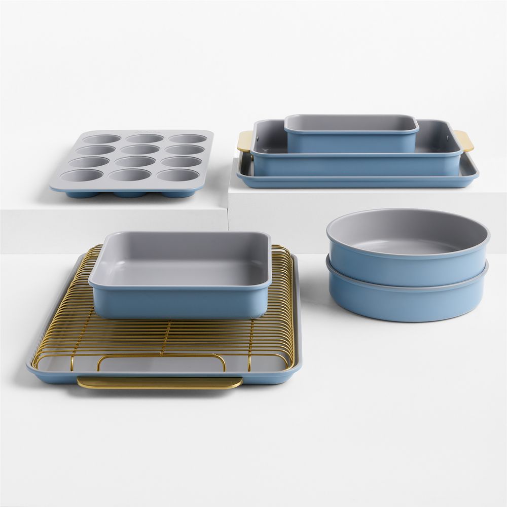 Caraway Blue Lagoon Ceramic Nonstick Complete 11-Piece Bakeware Set wih Gold Hardware