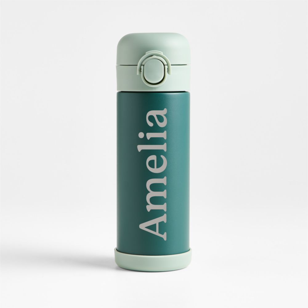 Green Colorblock Insulated Stainless Steel Kids Water Bottle with Straw