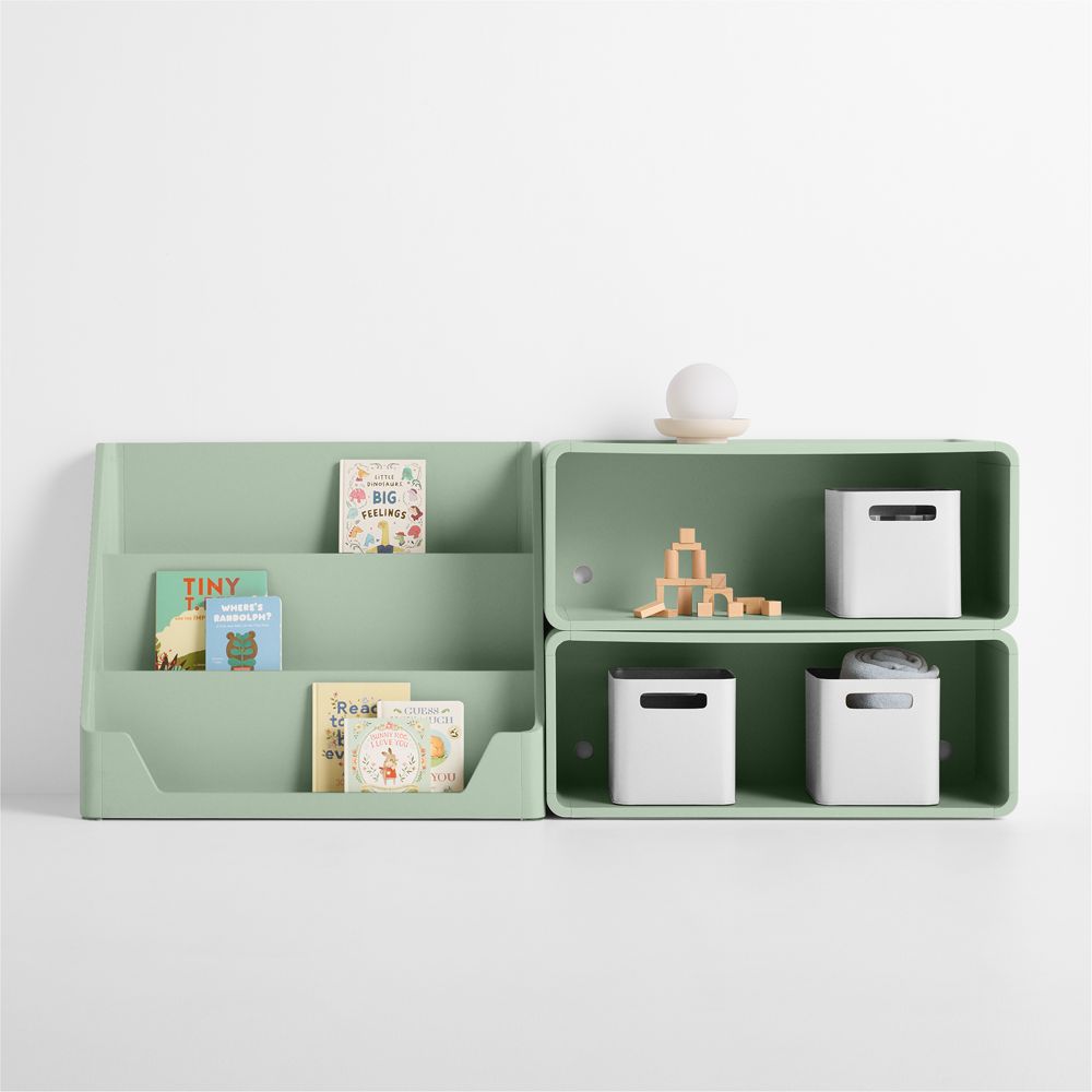 Scout Set of 2 Sage Green Wood Kids Stackable Bookshelves with Low Bookcase
