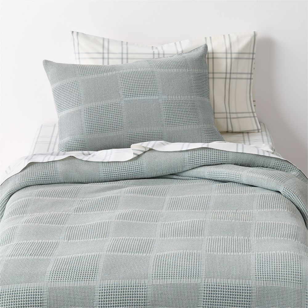 Scoop Mist Blue Checkered 100% Organic Cotton Kids Duvet Cover