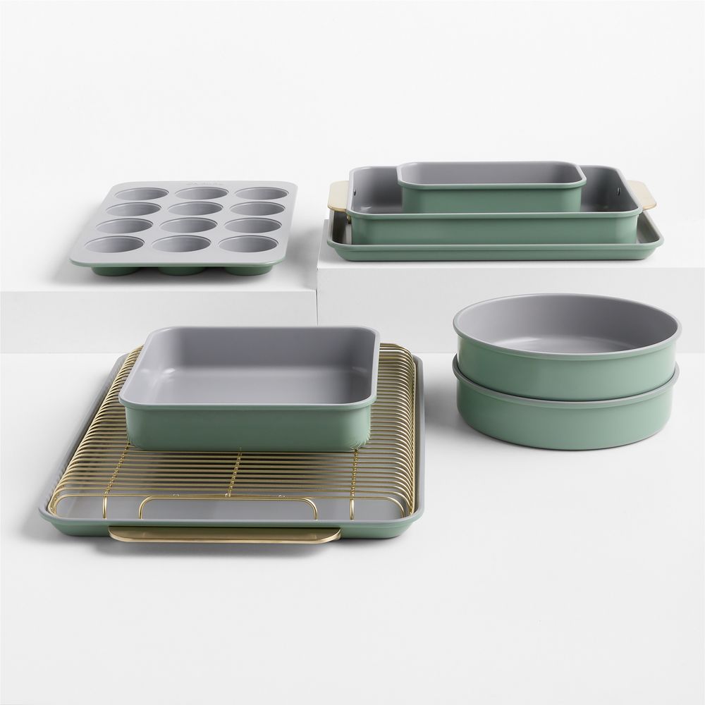 Caraway Coastline Ceramic Nonstick Complete 11-Piece Bakeware Set wih Champagne Hardware