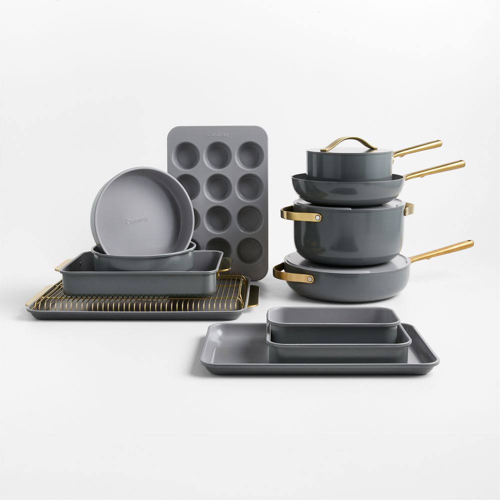 Caraway Graphite Ceramic Nonstick Full Bakeware & Cookware Set with Gold Hardware