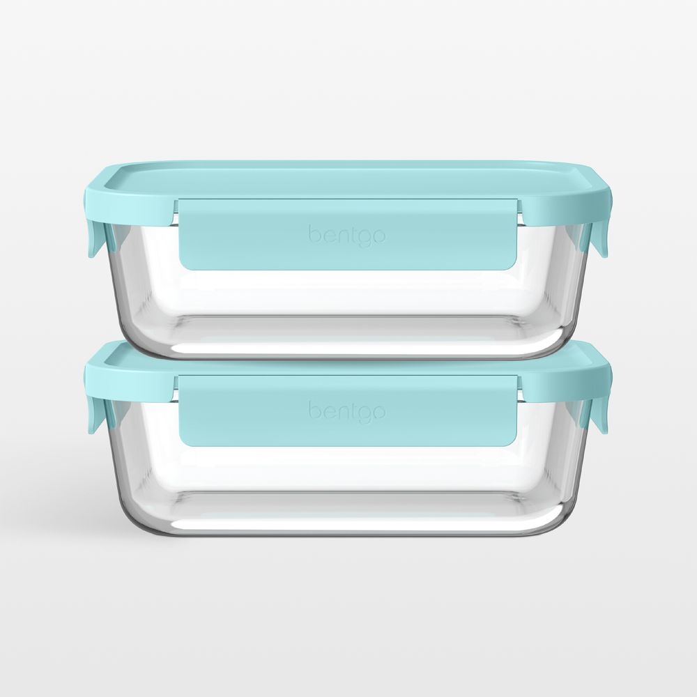 Bentgo Soft Aqua 4-Piece Leak-Proof Square Glass Food Storage Container Set with Plastic Lids