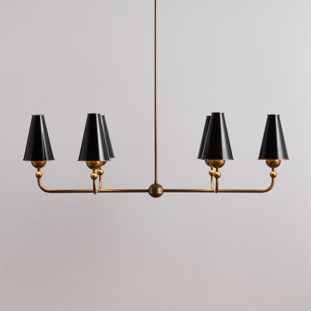 Everton Brass Linear Chandelier Light with Black Metal Shades