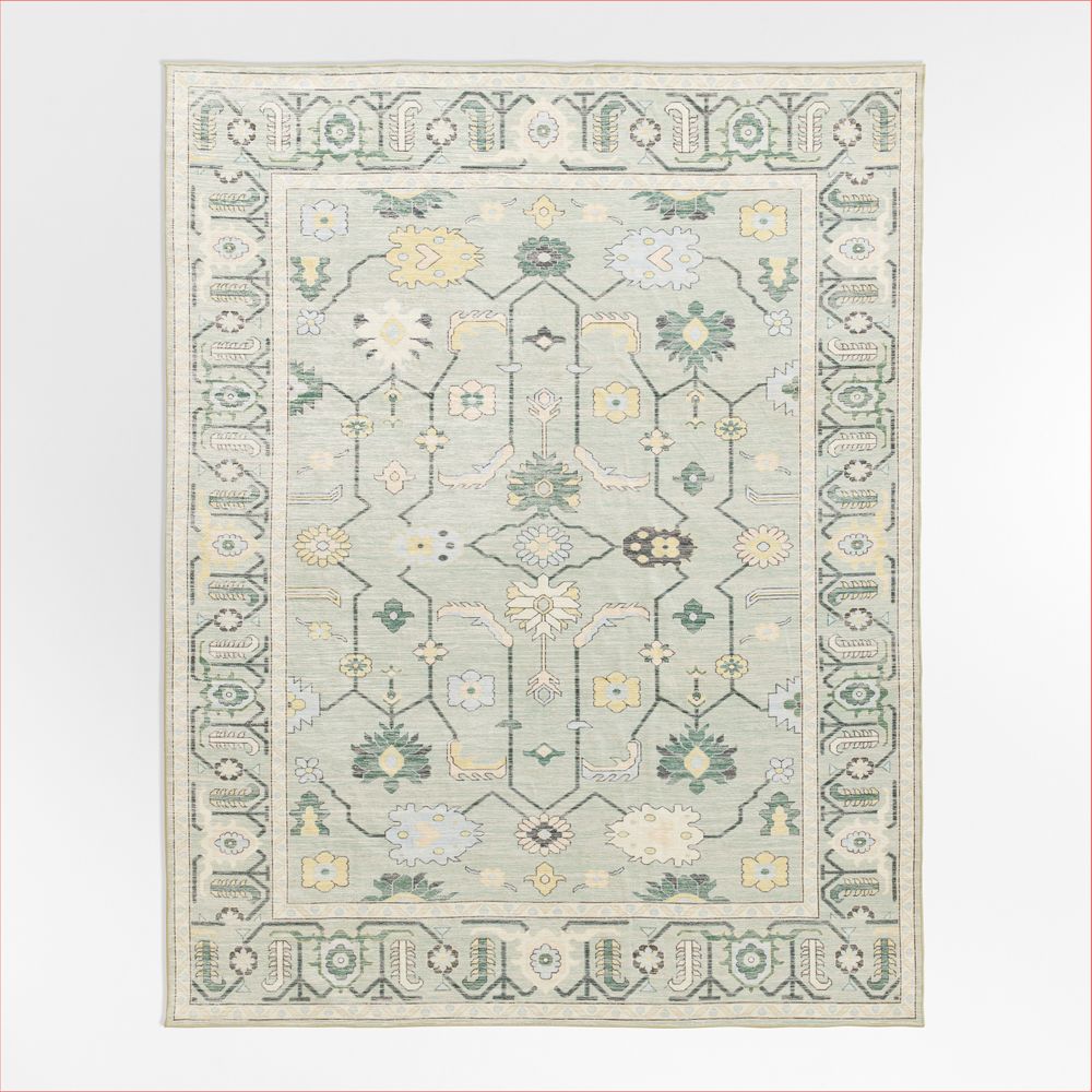 Emery Green Floral Washable Kids Area Rug