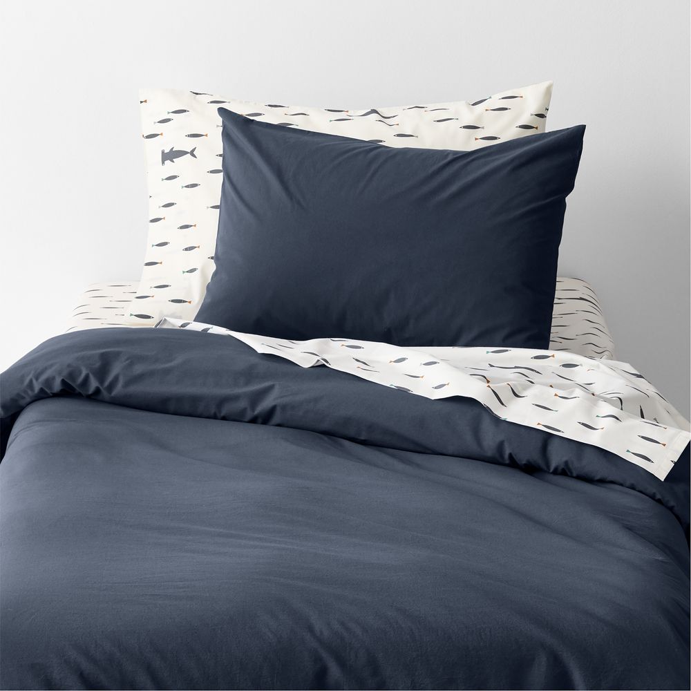 Cozy Cloud Deep Indigo Organic Washed Cotton Kids Duvet Cover