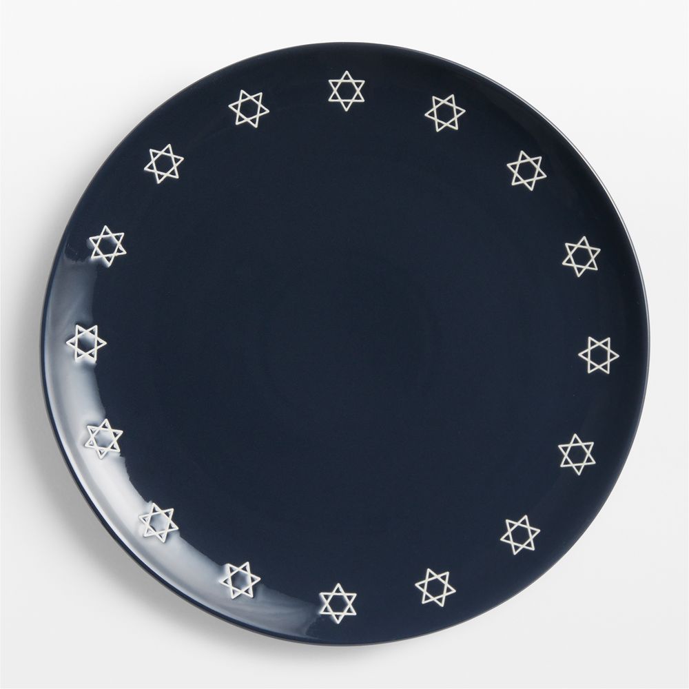 Star of David Hanukkah Navy Stoneware Platter