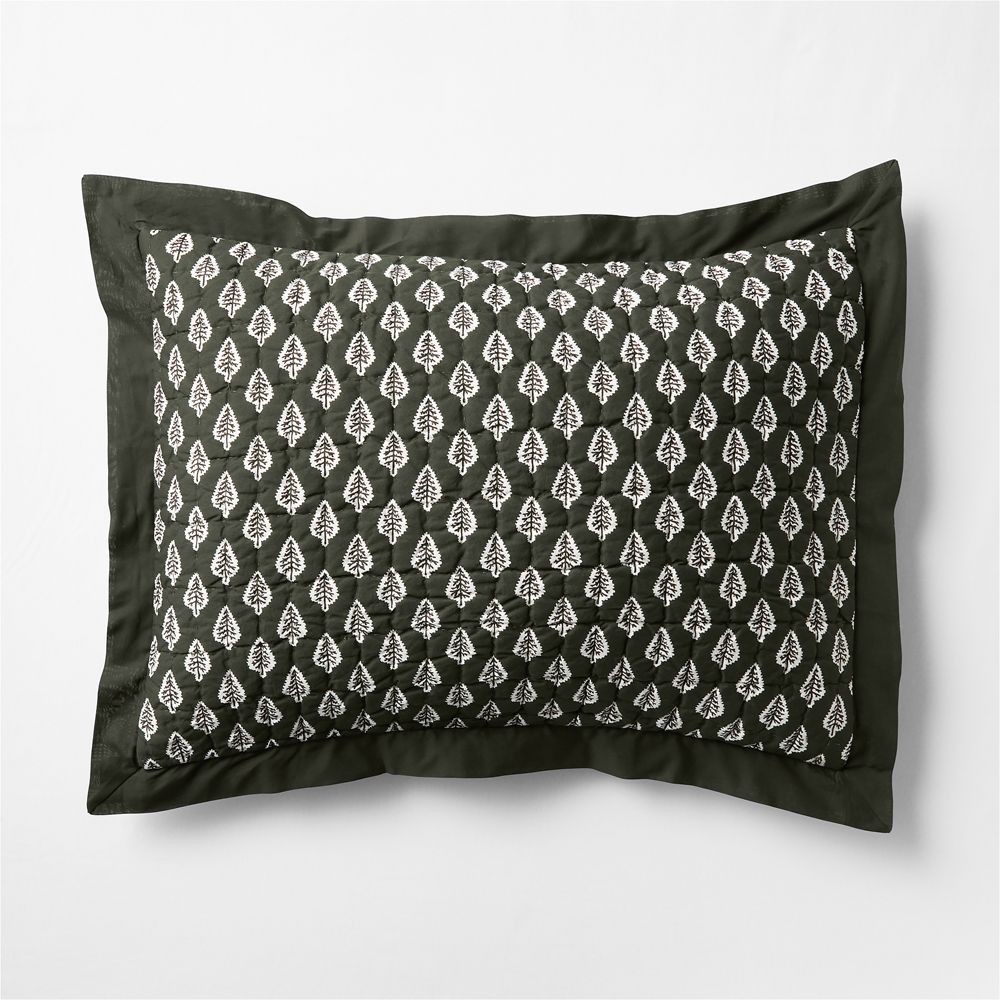Celeste Organic Cotton Ficus Green Trees Quilted Bed Pillow Sham