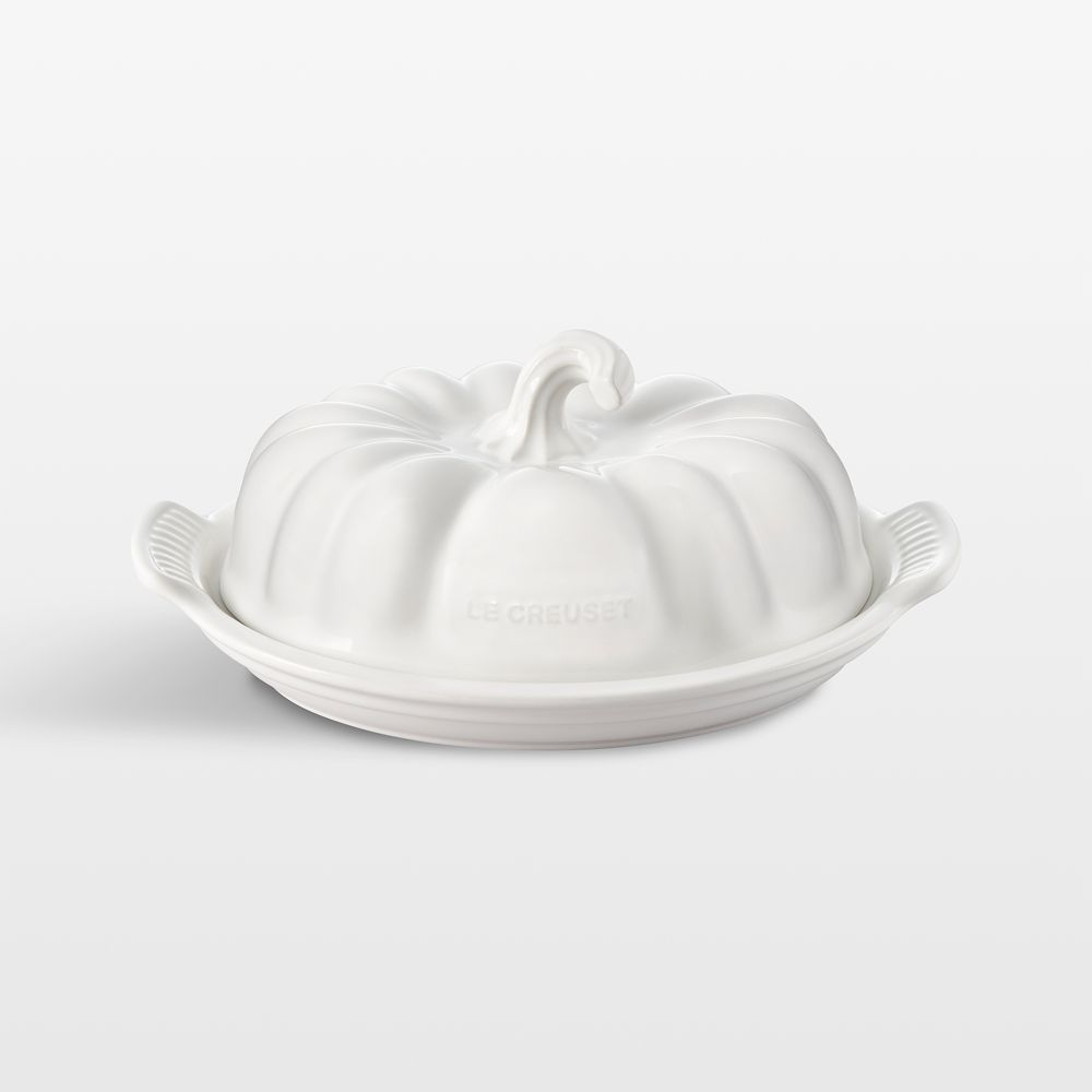 Le Creuset White Figural Pumpkin Stoneware Butter Dish